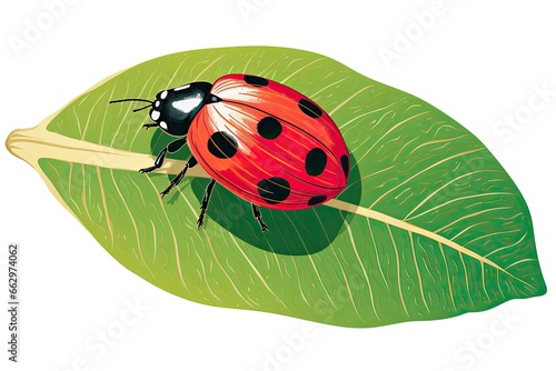 Vivid Red and Black Ladybug Clipart: Small Charming Ladybug Perched on Leaf, generative AI © Michael