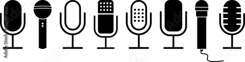 Set of different microphone collection. Karaoke mic. PNG