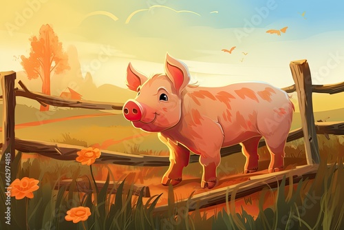 Pig Transformed: Clean and Playful Farm-Themed Children's Book Cover Design, generative AI
