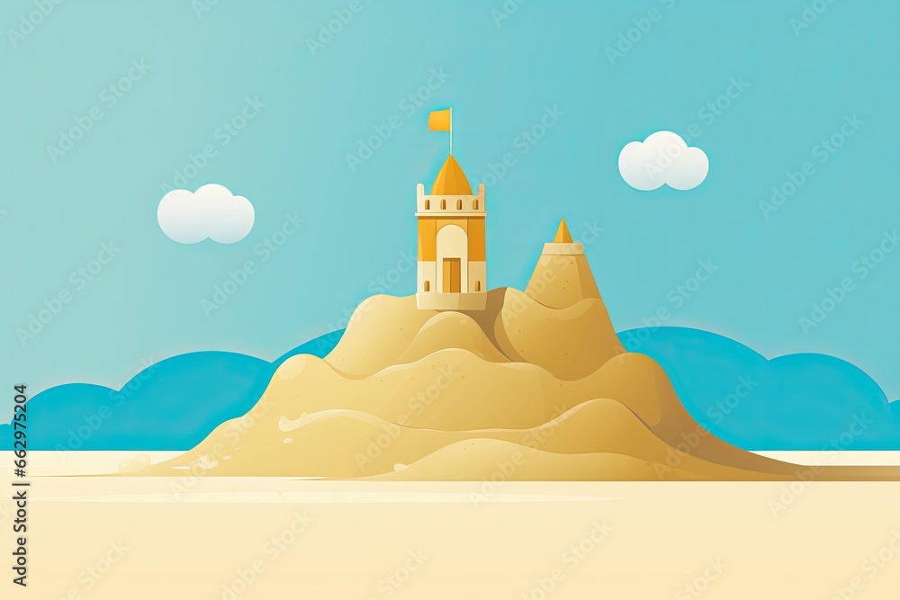Beach Party Flyer: Sandcastle Minimalist Icon - Playful Design Crafted for a Beach Event, generative AI
