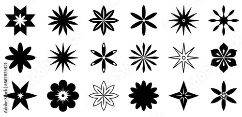 Set of black flowers icons. Modern brutalism forms. Vector illustration isolated on white background