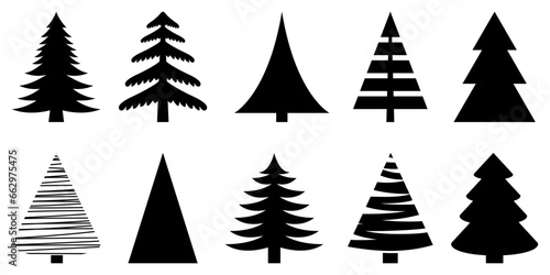 Set of Christmas tree icons. Vector illustration isolated on white background