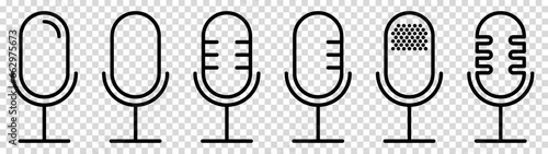 Set of microphone outline icons. Vector illustration isolated on transparent background