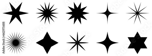 Set of minimalist stars icons. Modern geometric elements  shining star symbols. Vector illustration isolated on white background