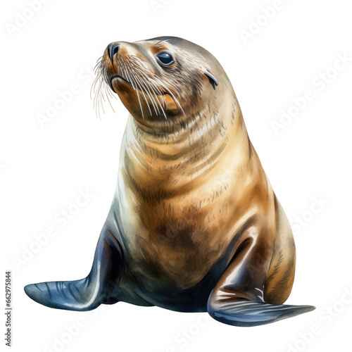 water animal element. watercolor sea lion illustration.