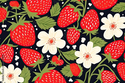 Summer Dress Fabric: Delightful Strawberry Abstract Pattern - Minimalistic and Vibrant, generative AI