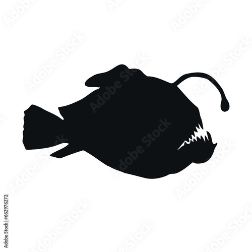 Vector hand drawn angler fish silhouette isolated on white background