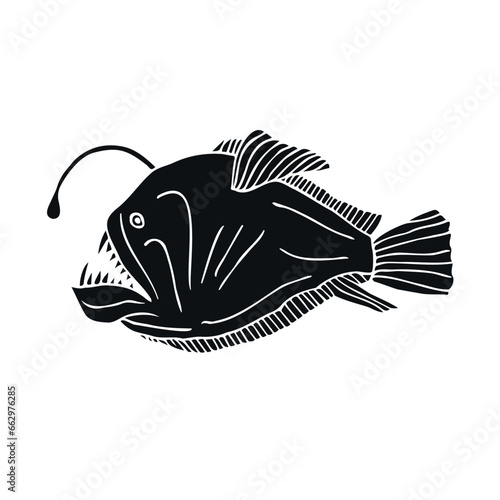 Vector hand drawn doodle sketch black angler fish isolated on white background