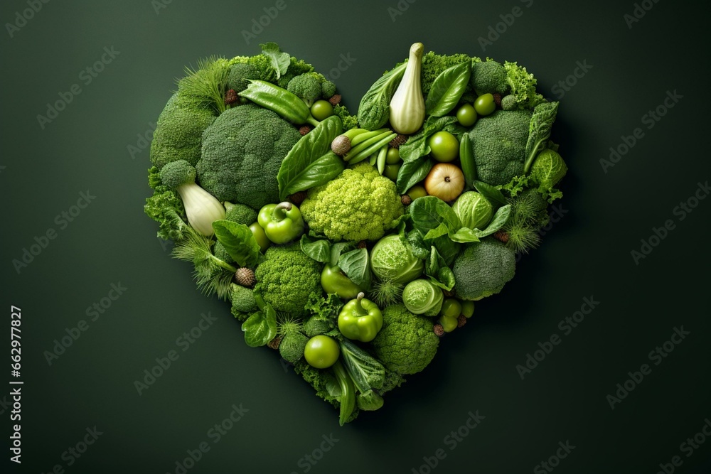 Green vegetable heart shape. Generative AI
