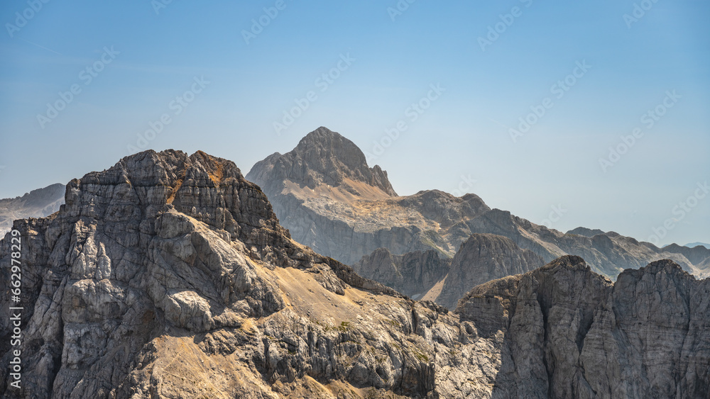 Triglav and Razor Mountain. Sunny day in Triglav National Park, Julian Alps, Slovenia