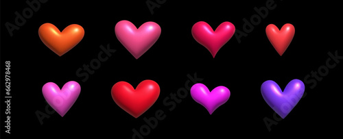 Inflatable heart. Inflated 3D element with the plasticine effect. Set cartoon heart shapes. Vector illustration