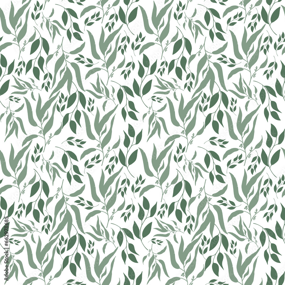 Fototapeta premium Seamless pattern with green leaves
