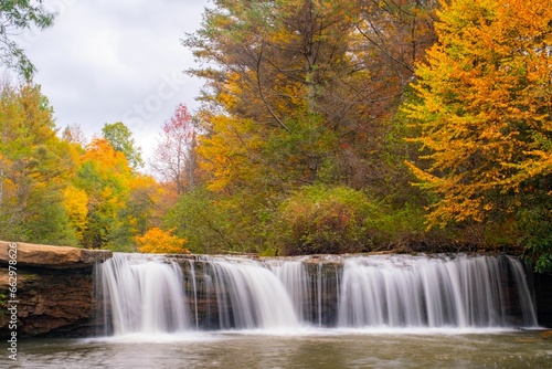 Tranquil and picturesque view of the waterfall on the Blackwater River  West Virginia in the fall