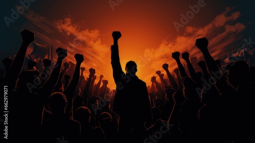 Raised fist hand silhouette illustration, AI generated Image photo