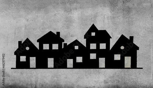 Fototapeta Naklejka Na Ścianę i Meble -  Houses, property or real estate concept. City, black silhouette of houses on concrete background. 
