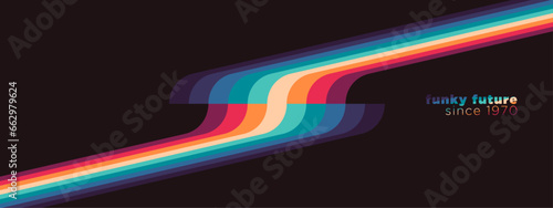 Futuristic 1970's background design in abstract style with colorful lines. Vector illustration.