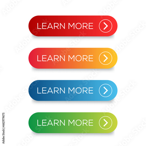 Learn More button set vector. Learn More web button set