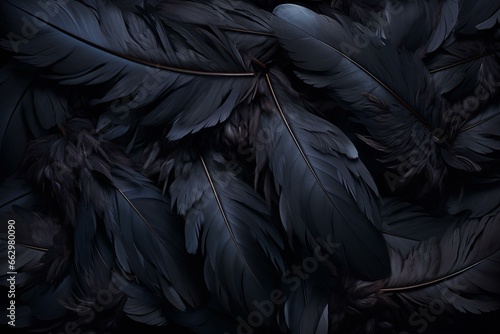 Dark backdrop with resting feathers. Generative AI © Pascal