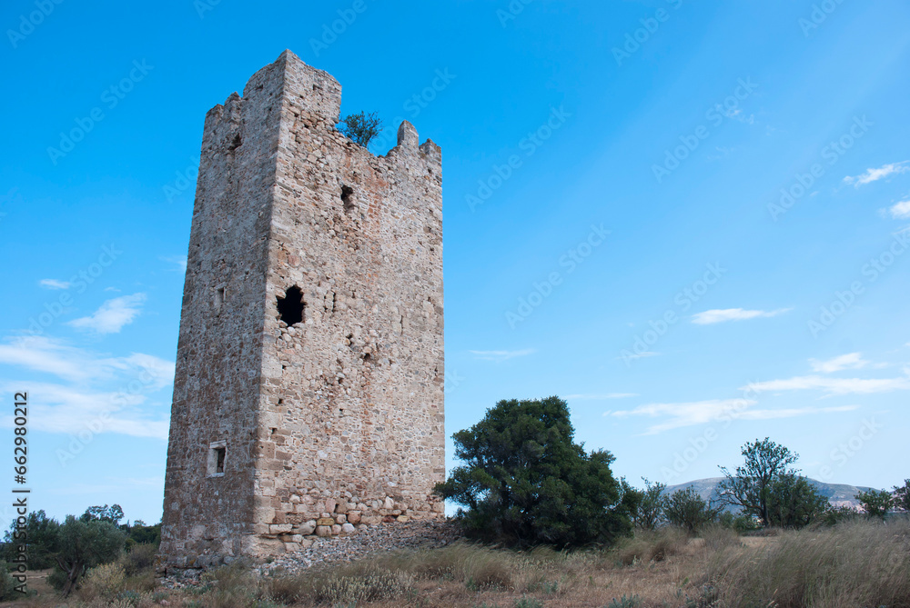 Athens, Greece / September 2023: Thirteenth century Frankish tower of the De LaRoche monarch in Athens. Medieval Greece. 