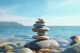 zen stones stack balancing on the beach 
created using generative Ai tools