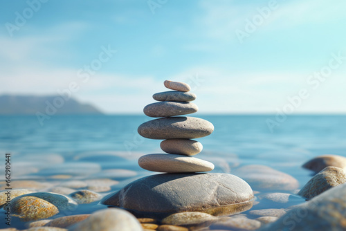 zen stones stack balancing on the beach  created using generative Ai tools