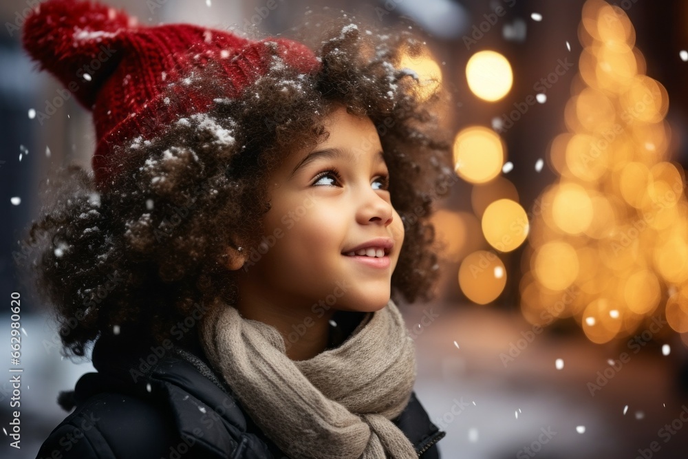 Child at the Christmas market. Portrait with selective focus and copy space Child at the Christmas market. Portrait with selective focus and copy space
