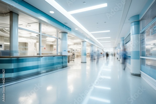 Motion blur in a hospital. Background with selective focus and copy space