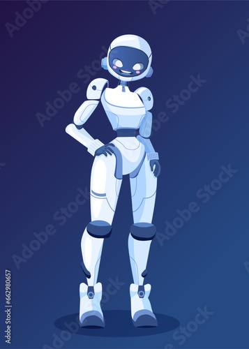 Cartoon character robot woman. AI Content Generator. Chatbot technology. Technology and engineering concept. AI chat bot based on artificial intelligence and neural networks