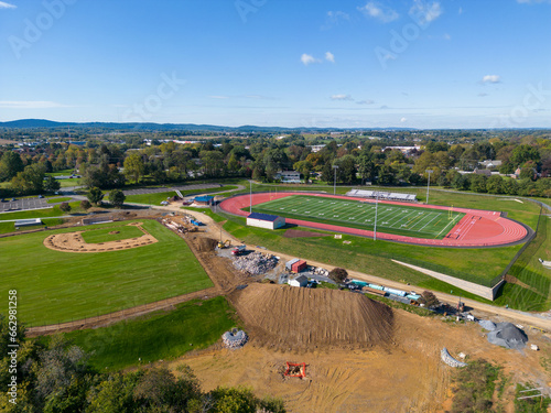 Drone view of school construction site.