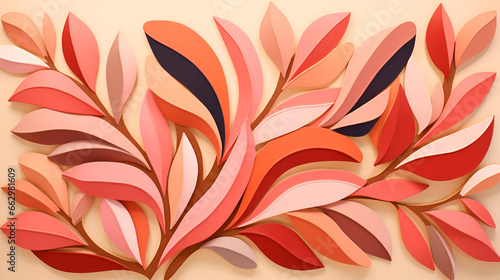 A wall decoration made of paper leaves in autumn colors