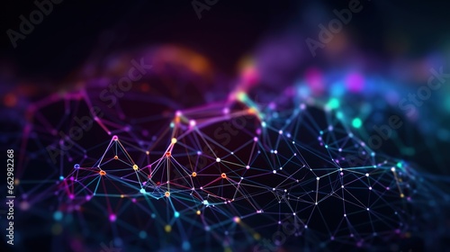 Big data abstract background. Technology network concept. Futuristic global database visualization. Neon multicolor effect.