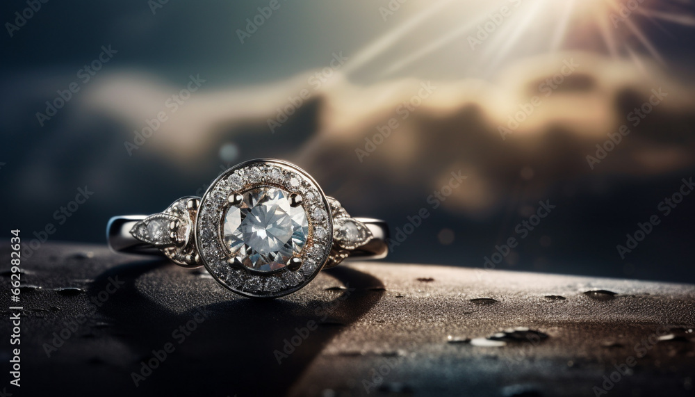 Shiny gold ring with precious gemstone, symbol of love and elegance generated by AI Shiny gold ring with precious gemstone, symbol of love and elegance generated by AI