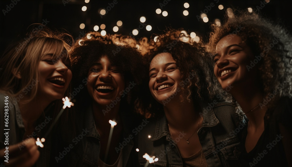African women and men smiling, enjoying a carefree nightlife celebration generated by AI African women and men smiling, enjoying a carefree nightlife celebration generated by AI