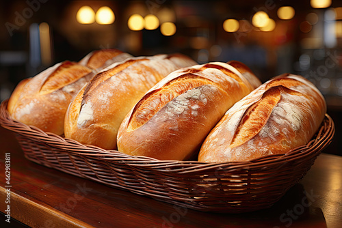 fresh breads in basket, generative ai