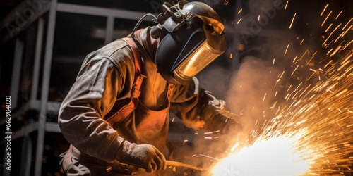 Forging Excellence: A Steel Worker in Protective Clothing Masters the Fiery Art of Melting Iron and Precious Metals, Crafting Rare Alloys and Forging a Symphony of Sparks and Heat