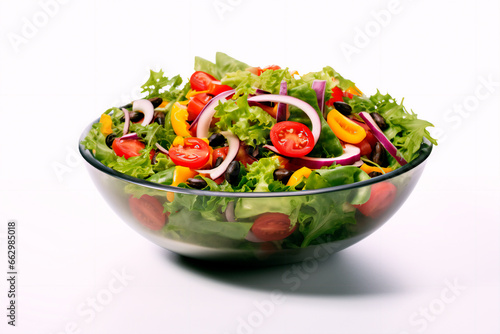 Salad in a bowl on a white background. Healthy eating, veganism