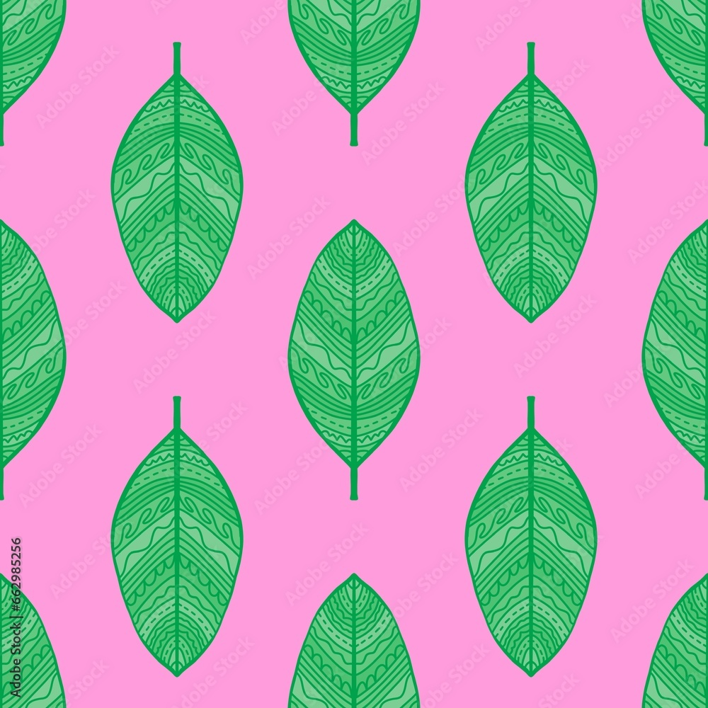 Obraz premium Abstract ethnic floral seamless leaves line art pattern for wrapping paper and fabrics and linens and kids clothes