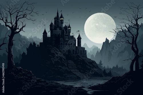 An illustration of a dark and mysterious castle. Generative AI