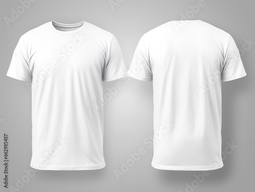 T-shirt mockup. White blank t-shirt front and back views. male clothes wearing clear attractive apparel tshirt models template | Generative AI