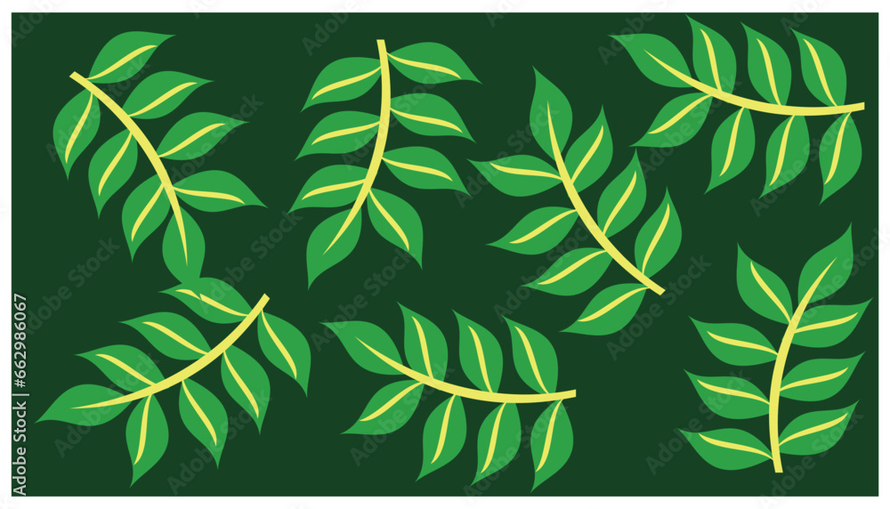 Naklejka premium green leaves on a green background, vector illustration, eps10. Abstract background with random plant pattern