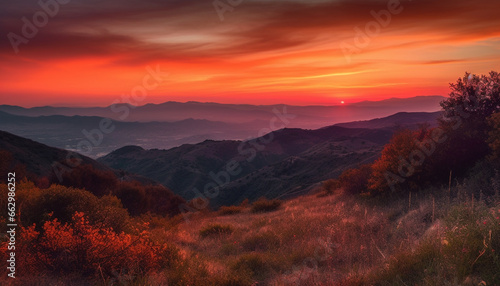 Majestic mountain peak at sunset, a tranquil scene of beauty generated by AI