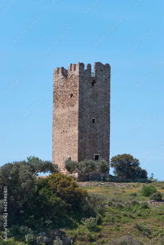 Athens, Greece / September 2023: Thirteenth century Frankish tower of the De LaRoche monarch in Athens. Medieval Greece. Athens, Greece / September 2023: Thirteenth century Frankish tower of the De LaRoche monarch in Athens. Medieval Greece.