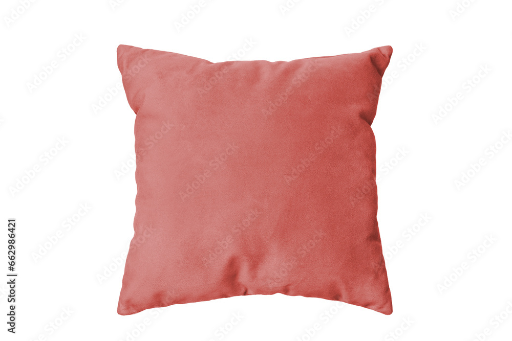 Decorative red rectangular pillow for sleeping and resting isolated on white, transparent background, PNG. Cushion for home interior decor, pillowcase mockup, template for design.