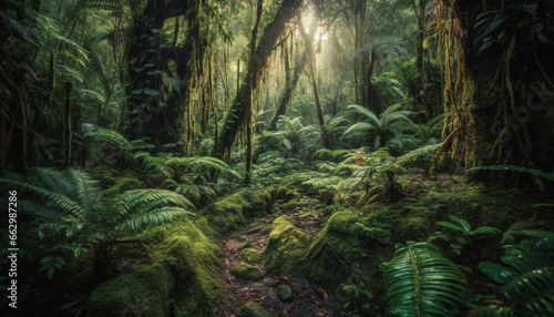 Tranquil scene of old growth forest in tropical rainforest generated by AI photo
