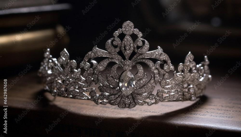 Obraz premium Antique tiara symbolizes elegance and wealth for majestic royalty generated by AI