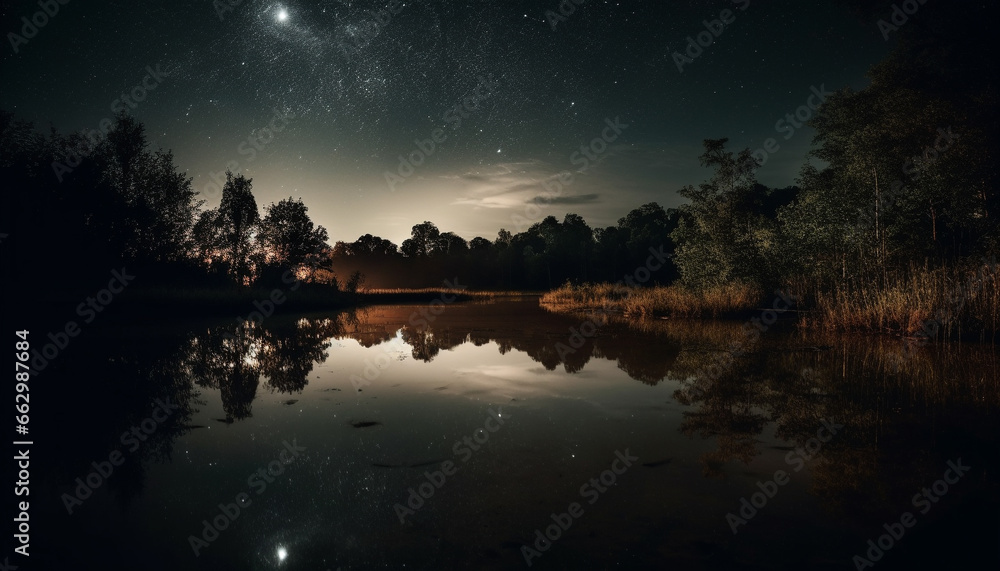 Tranquil scene of star field and milky way over forest generated by AI Tranquil scene of star field and milky way over forest generated by AI