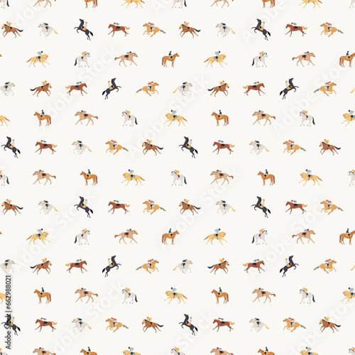 Seamless vector pattern, horse racing, jockeys riding horses