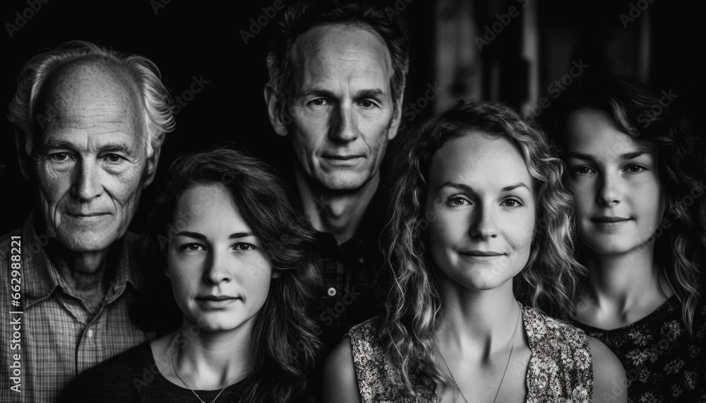 Obraz premium A group of smiling adults, black and white, looking content generated by AI