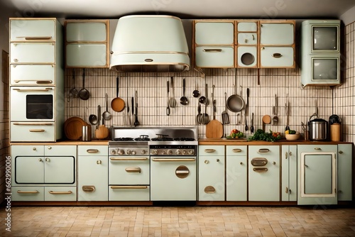 Vintage kitchen from the 1970 era with retro appliances and round © sania
