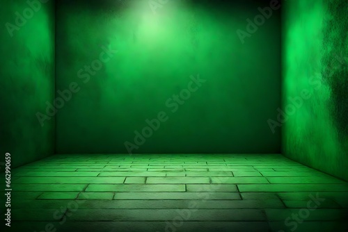 backdrop green wall background with floor with texture grunge texture with relief spotlight illuminated. Two-color complementary color © sania